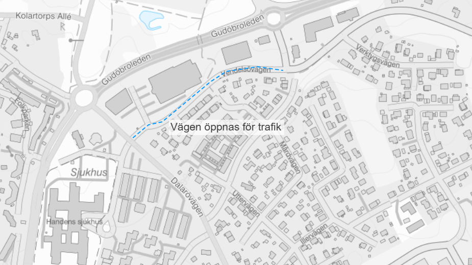 Karta över korsningen Dalarövägen-Vendelsövägen