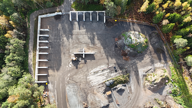 Flygbild över anläggning för hantering av massor