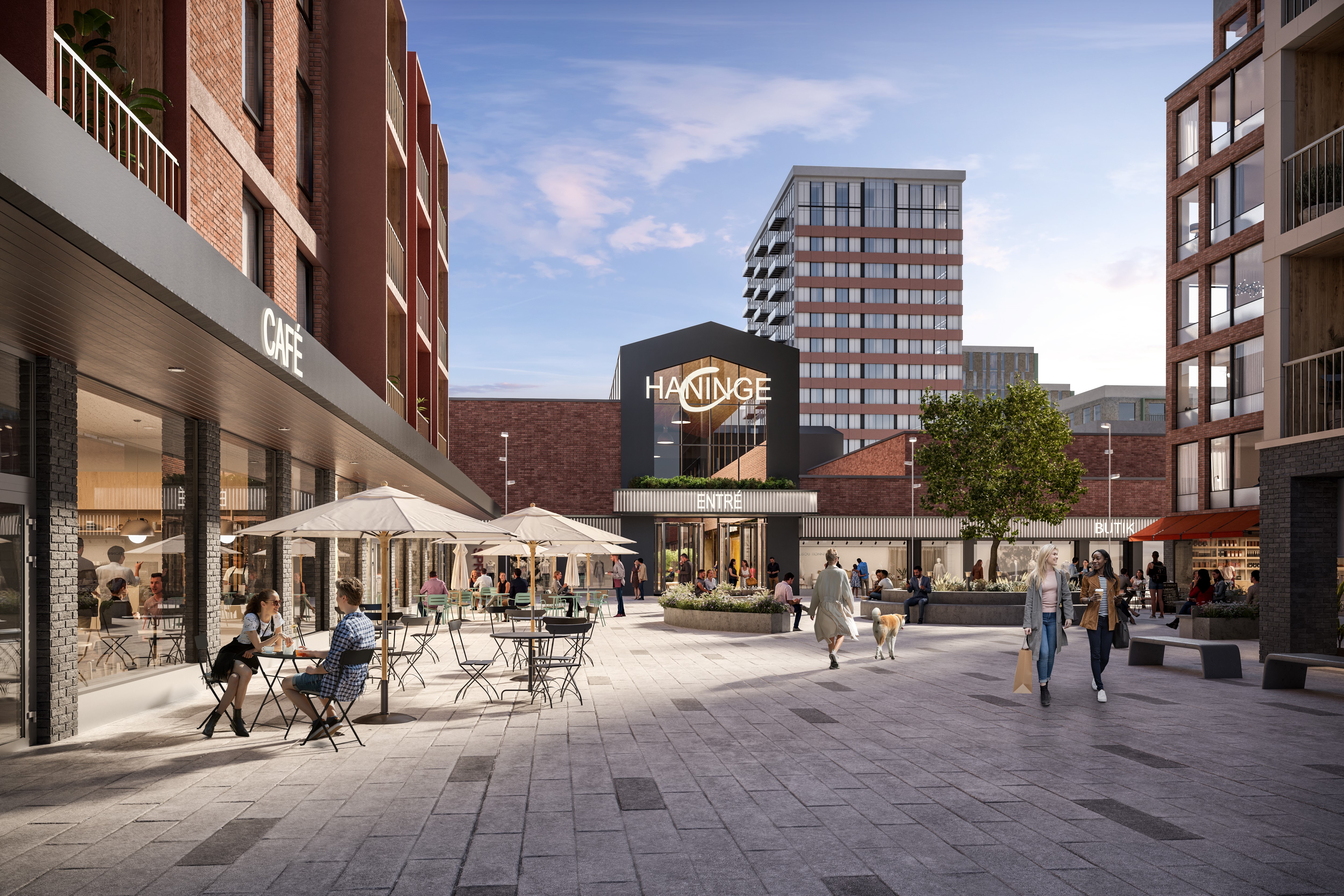 Tidig visionsbild från Niam som visar hur Haninge centrum kan öppnas upp mot omgivande stadsmiljö.