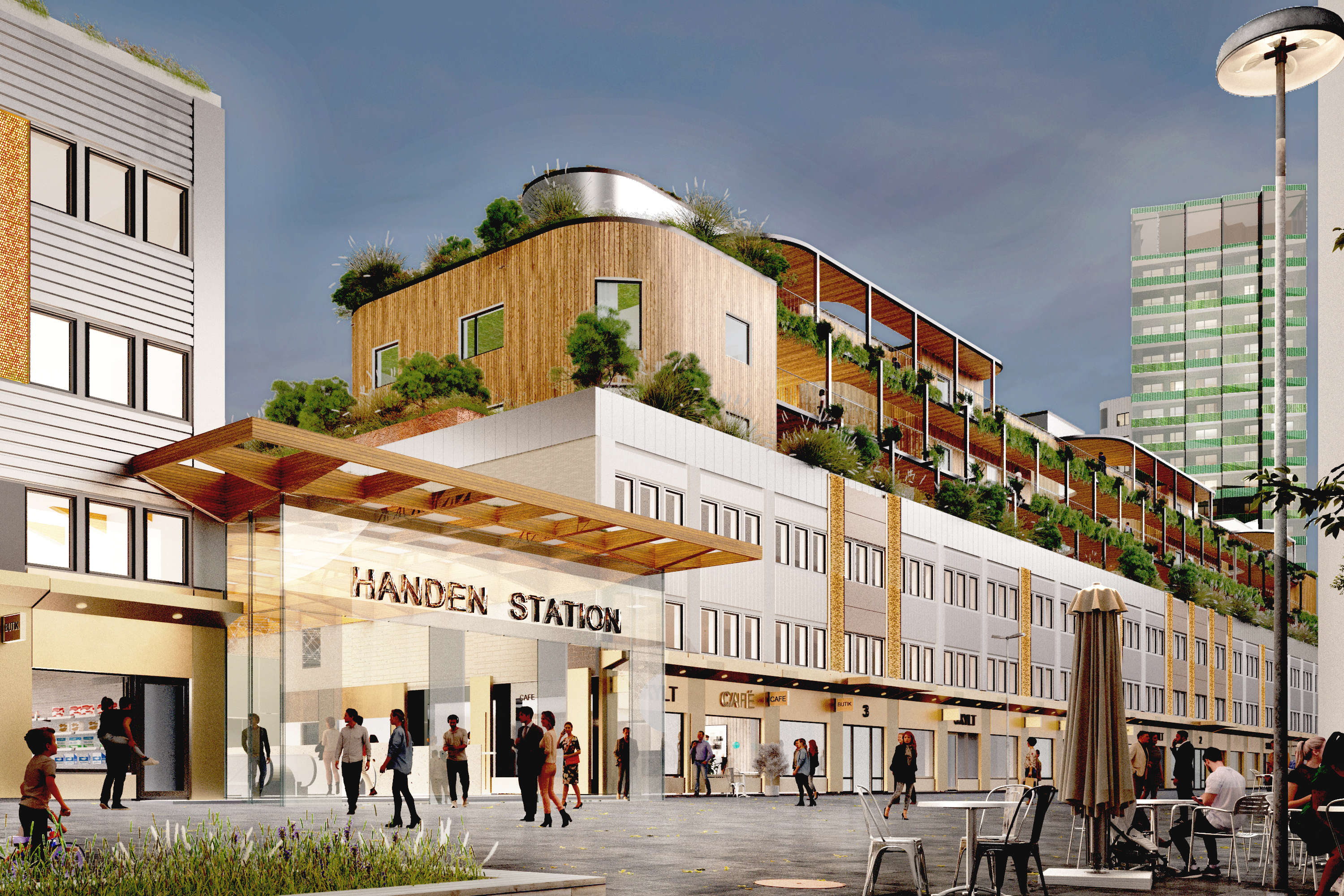 Illustration som visar Handenterminalens norra entré