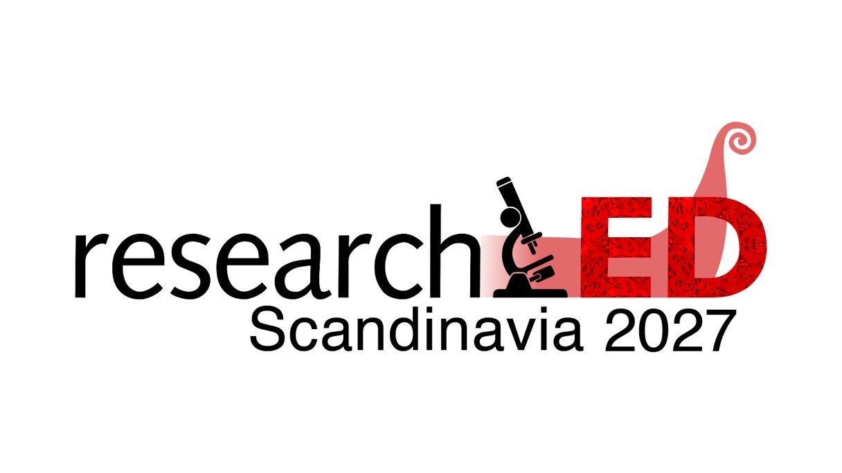 Svart och röd logotyp för skolkonferensen researchED  Scandinavia 2027